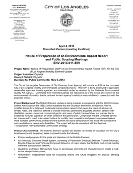 Notice of Preparation of an Environmental Impact Report and Public Scoping Meetings ENV-2013-911-EIR