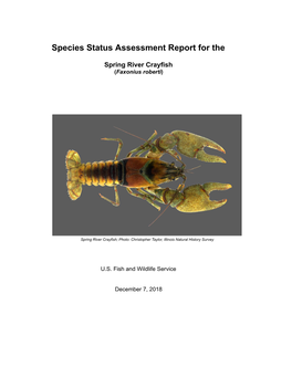 Species Status Assessment for Spring River Crayfish