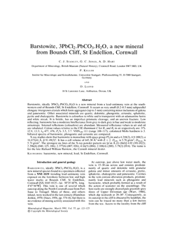 Barstowite, 3Pbcb.Pbc03.H20, a New Mineral from Bounds Cliff, St Endellion, Cornwall