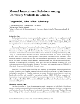 Mutual Intercultural Relations Among University Students in Canada