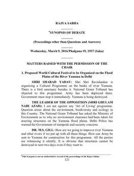 SYNOPSIS of DEBATE ______(Proceedings Other Than Questions and Answers) ______Wednesday, March 9, 2016/Phalguna 19, 1937 (Saka) ______