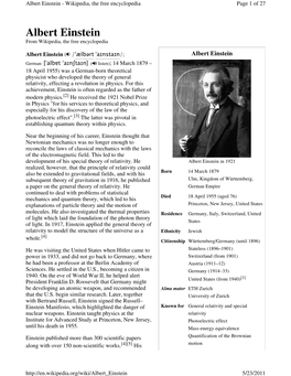 Albert Einstein - Wikipedia, the Free Encyclopedia Page 1 of 27