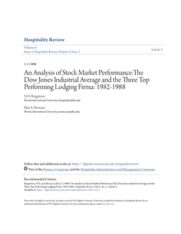 An Analysis of Stock Market Performance:The Dow Jones Industrial Average and the Three Top Performing Lodging Firma: 1982-1988 N H