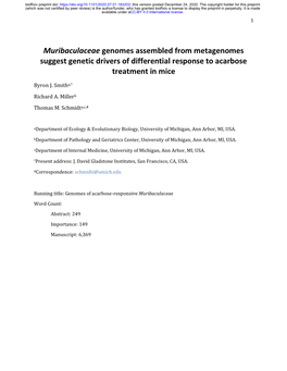 Muribaculaceae Genomes Assembled from Metagenomes Suggest Genetic Drivers of Differential Response to Acarbose Treatment in Mice