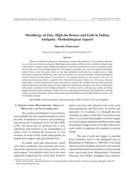 Metallurgy of Zinc, High-Tin Bronze and Gold in Indian Antiquity: Methodological Aspects