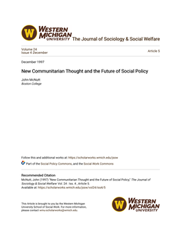 New Communitarian Thought and the Future of Social Policy
