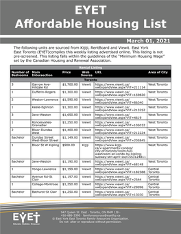 EYET Affordable Housing List