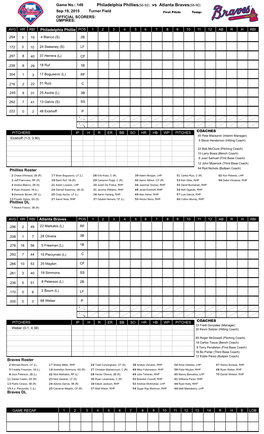 Philadelphia Phillies(56-92) Vs Atlanta Braves(58-90)