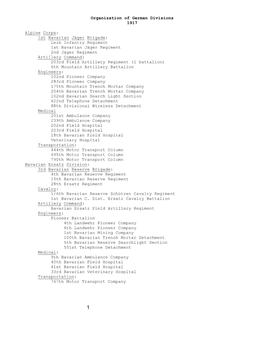 Organization of German Divisions, 1917