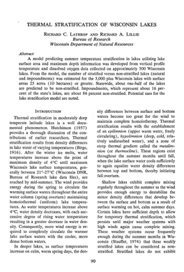 Thermal Stratification of Wisconsin Lakes