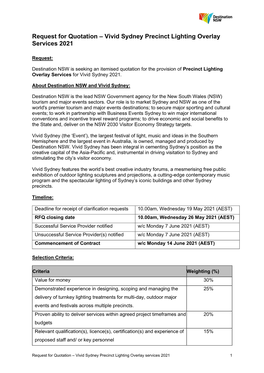 Request for Quotation – Vivid Sydney Precinct Lighting Overlay Services 2021