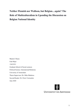 Neither Flemish Nor Walloon, but Belgian…Again? the Role of Multiculturalism in Upending the Discussion on Belgian National Identity