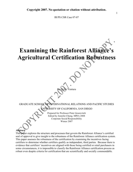 The Rainforest Alliance's Agricultural Certification Program