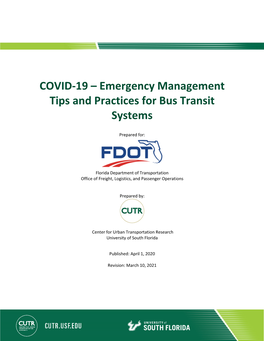 COVID-19 – Emergency Management Tips and Practices for Bus Transit Systems