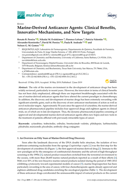 Marine-Derived Anticancer Agents: Clinical Benefits, Innovative