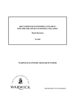 Are Command Economies Unstable? Why Did the Soviet Economy Collapse?