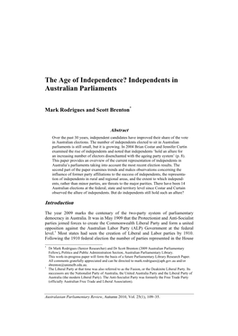 Independents in Australian Parliaments