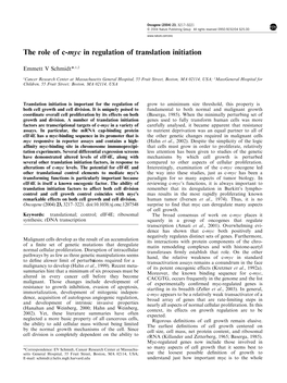 The Role of C-Myc in Regulation of Translation Initiation