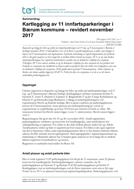 Kartlegging Av 11 Innfartsparkeringer I Bærum Kommune – Revidert November 2017 TØI Rapport 1553/2017, Rev