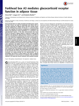 Forkhead Box A3 Mediates Glucocorticoid Receptor Function in Adipose Tissue