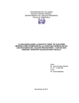 La Balandra Isabel Llegó Esta Tarde” De Guillermo Meneses Como Promoción De La Literatura Venezolana En Los Educandos Del Colegio Privado Pbro