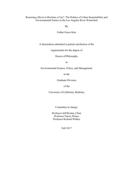 The Politics of Urban Sustainability and Environmental Justice in the Los Angeles River Watershed