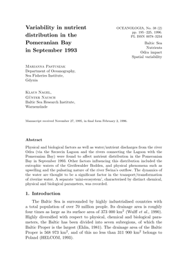 Variability in Nutrient Distribution in the Pomeranian Bay in September 1993