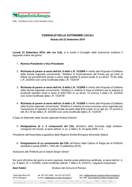 Cal - Consiglio Delle Autonomie Locali