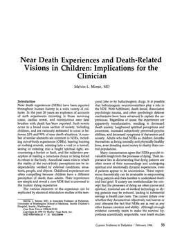 Near Death Experiences and Death-Related Visions in Children: Implications for the Clinician