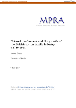 Network Preferences and the Growth of the British Cotton Textile Industry, C.1780-1914