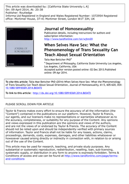 Journal of Homosexuality When Selves Have