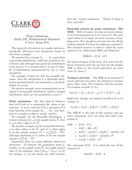 Point Estimators Math 218, Mathematical Statistics