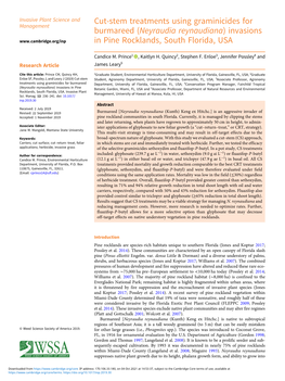 Neyraudia Reynaudiana) Invasions in Pine Rocklands, South Florida, USA