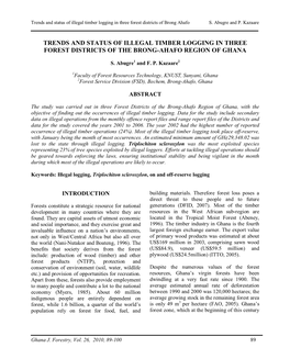 Trends and Status of Illegal Timber Logging in Three Forest Districts of Brong Ahafo S