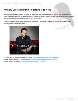 Amaury Vassili Reprend « Solitaire » De Nana