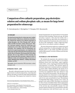 Comparison of Two Cathartic Preparations, Peg-Electrolytes Solution and Sodium Phosphate Salts, As Means for Large Bowel Preparation for Colonoscopy