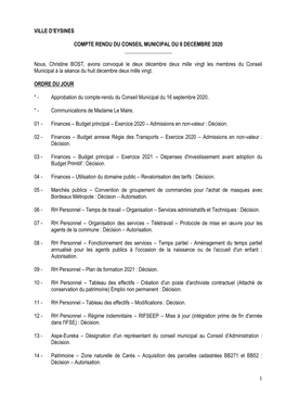 Compte-Rendu Du Conseil Municipal Du 8 Décembre 2020