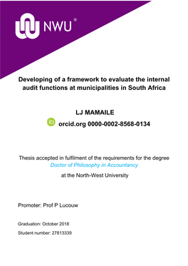 Developing of a Framework to Evaluate the Internal Audit Functions at Municipalities in South Africa