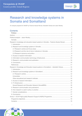 Research and Knowledge Systems in Somalia and Somaliland