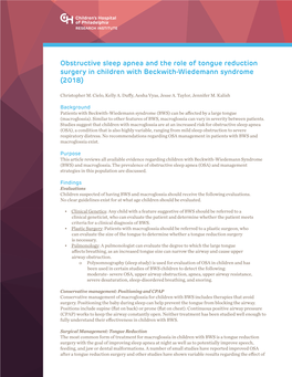 Obstructive Sleep Apnea and the Role of Tongue Reduction Surgery in Children with Beckwith-Wiedemann Syndrome (2018)