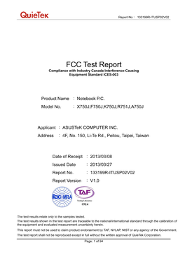 FCC Test Report Compliance with Industry Canada Interference-Causing Equipment Standard ICES-003