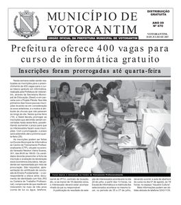 MUNICÍPIO DE VOTORANTIM 20 DE JULHO DE 2007 Telefones Úteis Emergência Água E Esgoto