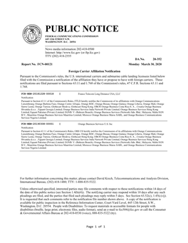 PUBLIC NOTICE FEDERAL COMMUNICATIONS COMMISSION 445 12Th STREET S.W