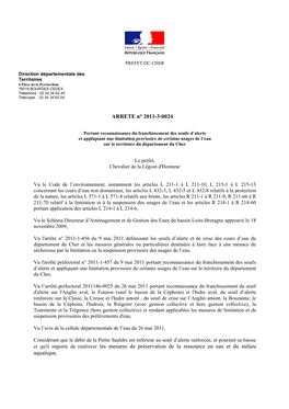 ARRETE N° 2011-3-0024 Et Qu'il Importe De Renforcer Les Mesures