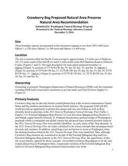 Washington Natural Heritage Program Presented to the Natural Heritage Advisory Council December 5, 2014