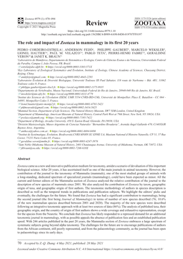 The Role and Impact of Zootaxa in Mammalogy in Its First 20 Years