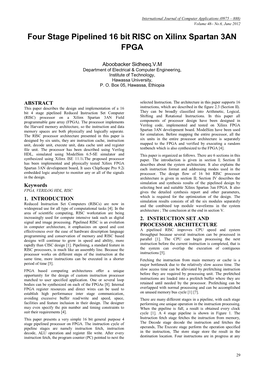 Four Stage Pipelined 16 Bit RISC on Xilinx Spartan 3AN FPGA