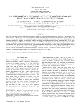 Rapid Response of a Sand-Dominated River to Installation and Removal of a Temporary Run-Of-The-River Dam