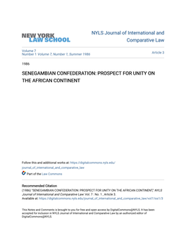 Senegambian Confederation: Prospect for Unity on the African Continent