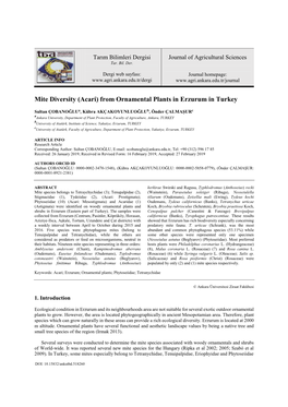 Mite Diversity (Acari) from Ornamental Plants in Erzurum in Turkey